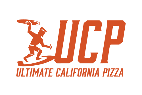 Ultimate California Pizza Logo with link to Website and  and image of pizza sandwich and salad